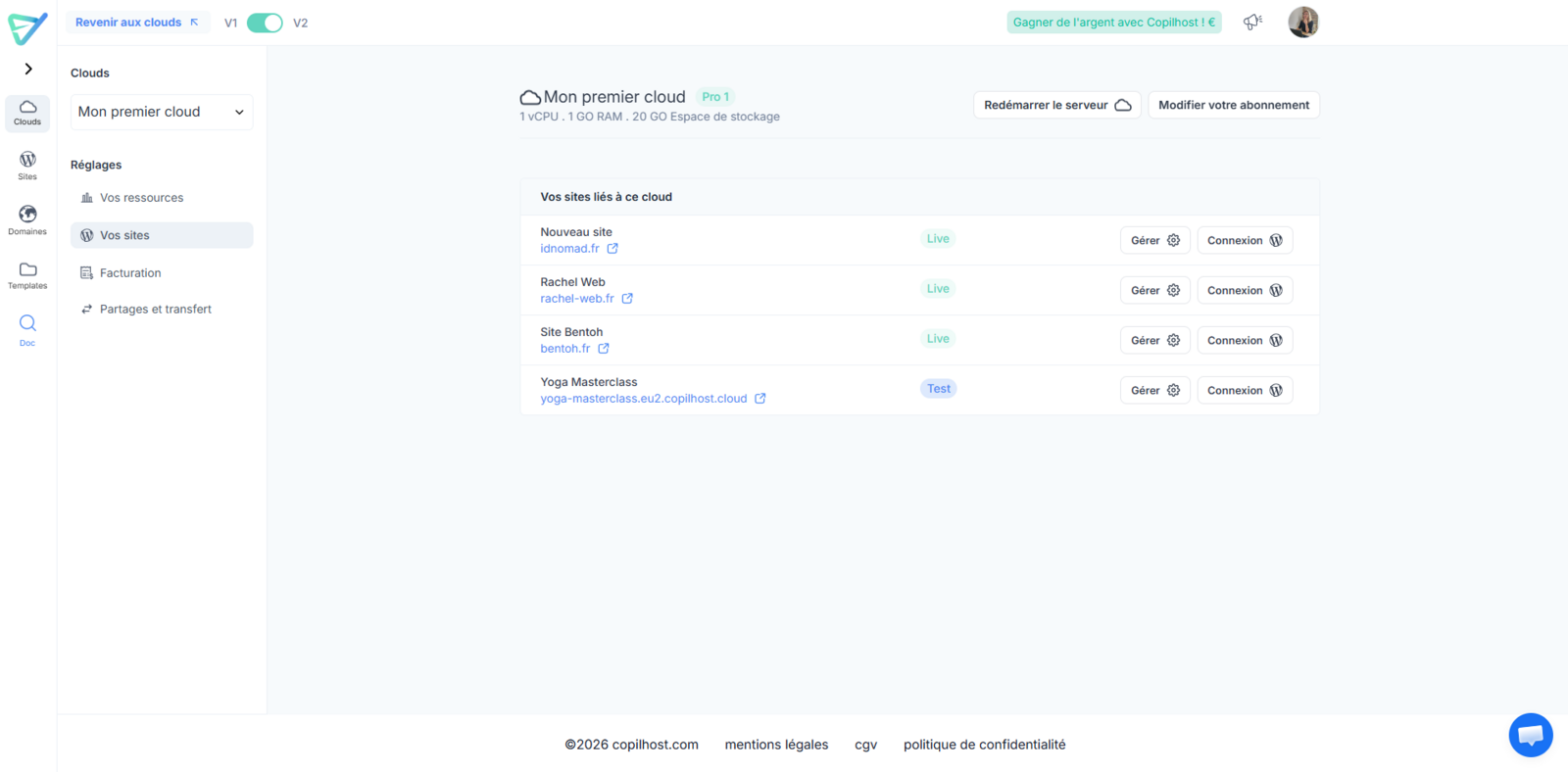 Listing Sites Dans Un Cloud I5qbek