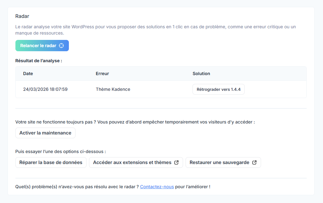 Resoudre Probleme Radar Bfo78n